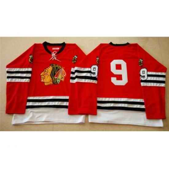 Chicago Blackhawks #9 Bobby Hull Red Mitchell And Ness 1960-61 Stitched NHL Jersey
